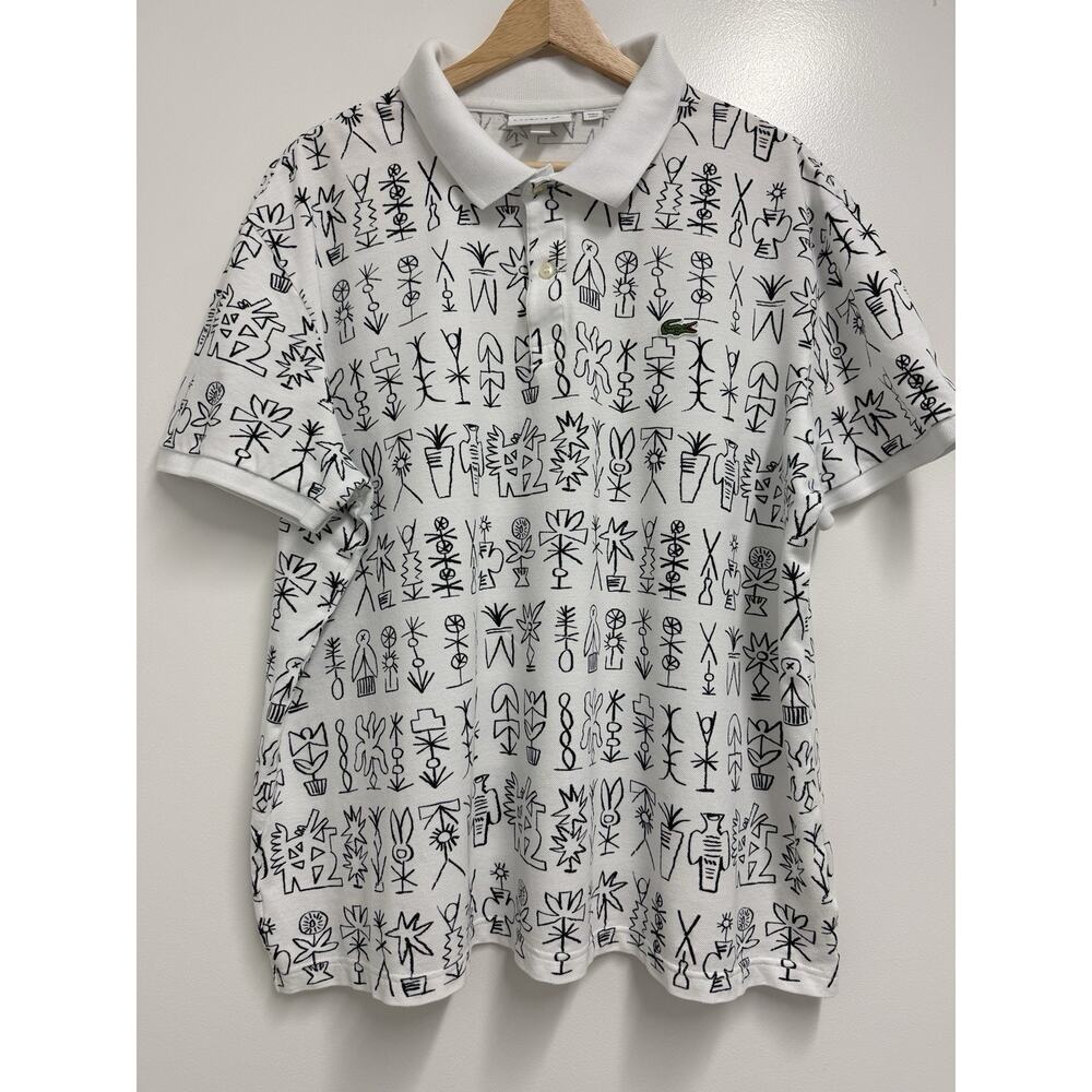 Lacoste Men’s White Polo Shirt Egyptian Print Slim Fit Size 3XL